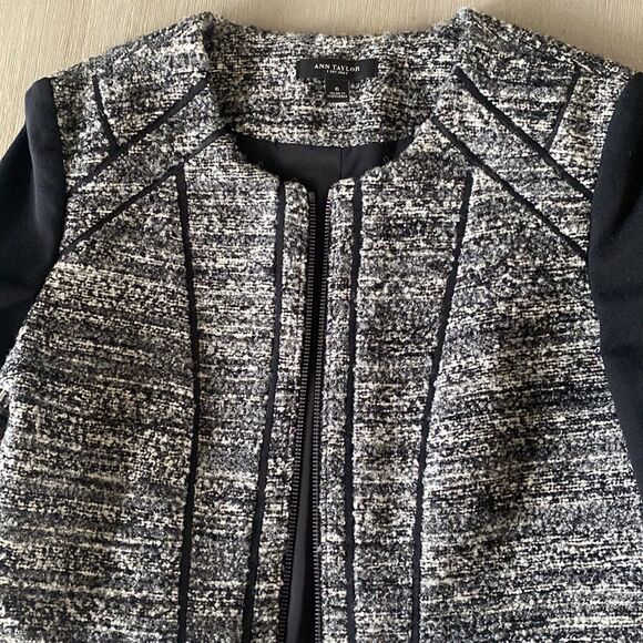 Ann Taylor Chic Black/Gray Wool Blend Tweed Jacket Blazer Career Women’s Size 6 - Picture 12 of 14